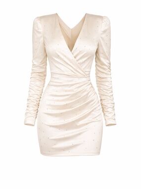 NWT Generation Love Rafael Bone Satin Crystal Embellished Mini Dress